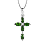 2 Piece Set -  Natural Chrome Diopside,  White Zircon Chain and Cross Pendant in Platinum Overlay Sterling Silver  2.120  Ct.
