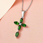 2 Piece Set -  Natural Chrome Diopside,  White Zircon Chain and Cross Pendant in Platinum Overlay Sterling Silver  2.120  Ct.