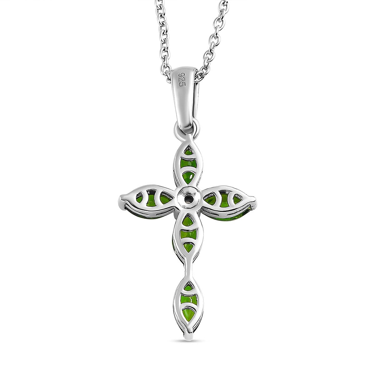 2 Piece Set -  Natural Chrome Diopside,  White Zircon Chain and Cross Pendant in Platinum Overlay Sterling Silver  2.120  Ct. 4400948 5