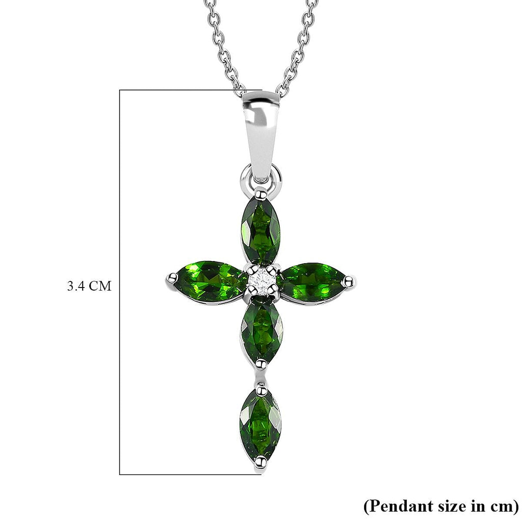 2 Piece Set -  Natural Chrome Diopside,  White Zircon Chain and Cross Pendant in Platinum Overlay Sterling Silver  2.120  Ct.