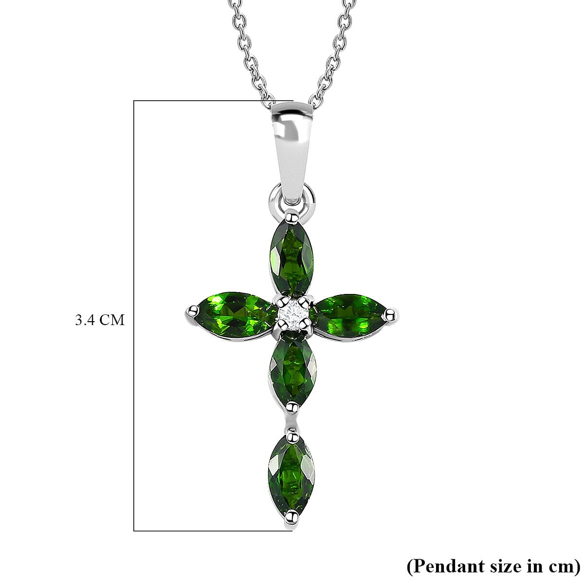 2 Piece Set -  Natural Chrome Diopside,  White Zircon Chain and Cross Pendant in Platinum Overlay Sterling Silver  2.120  Ct. 4400948 7
