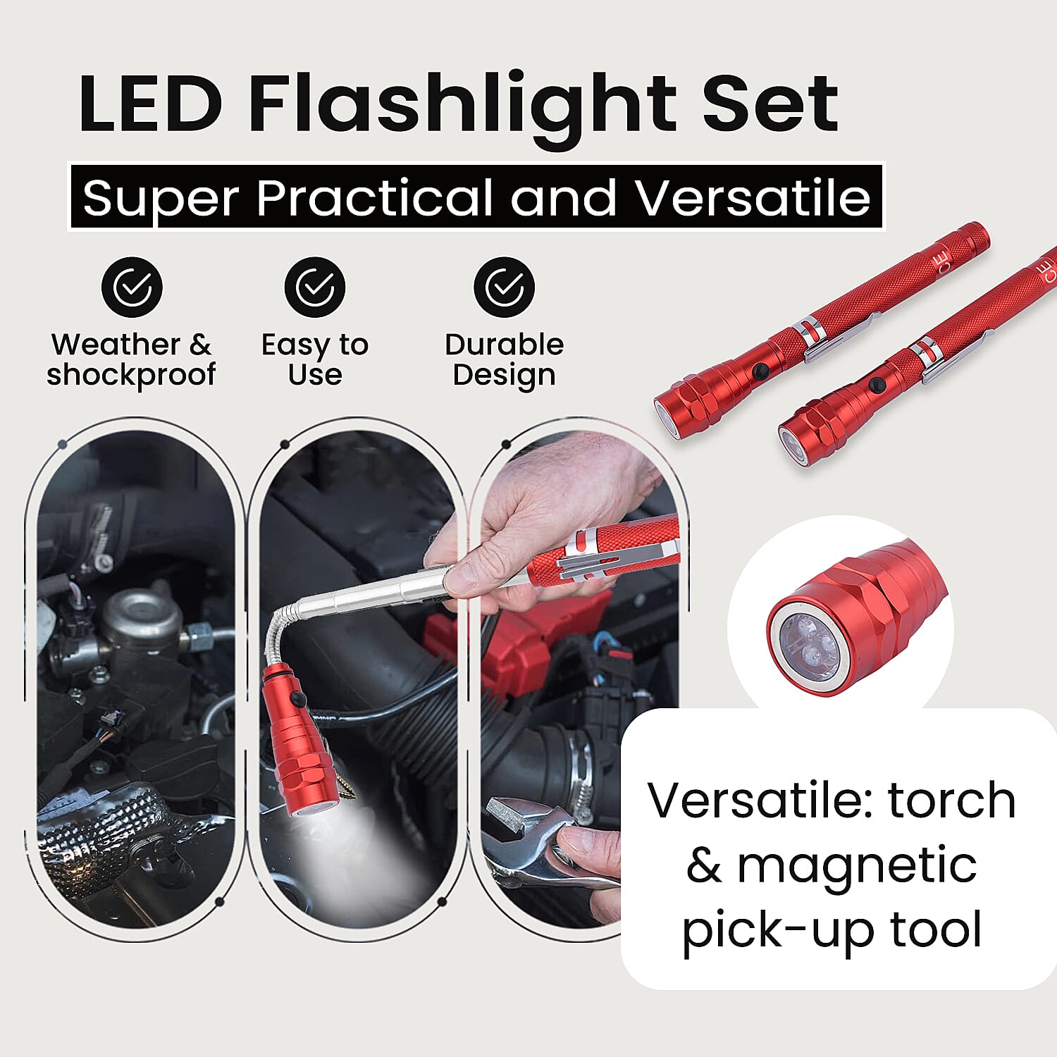 Set of 2 LED Flexible Magnetic Flashlight - Red 7317023 2