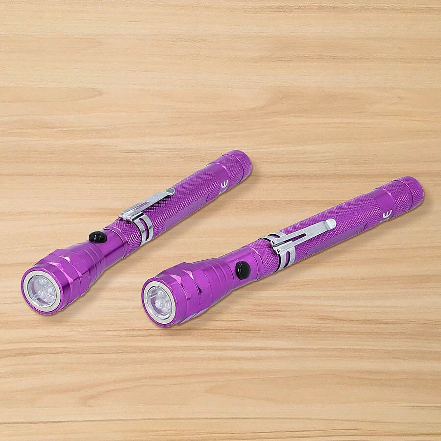 2 Piece Set 360 Degree Flexible Head 3 LED Magnetic Flashlight with 4 Batteries Size 17x2.2 Cm Purple 3642102 1