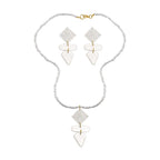 2 Piece Set - White Shell Pearl Pendant with Necklace (Size 22) and Earrings in Yellow Tone