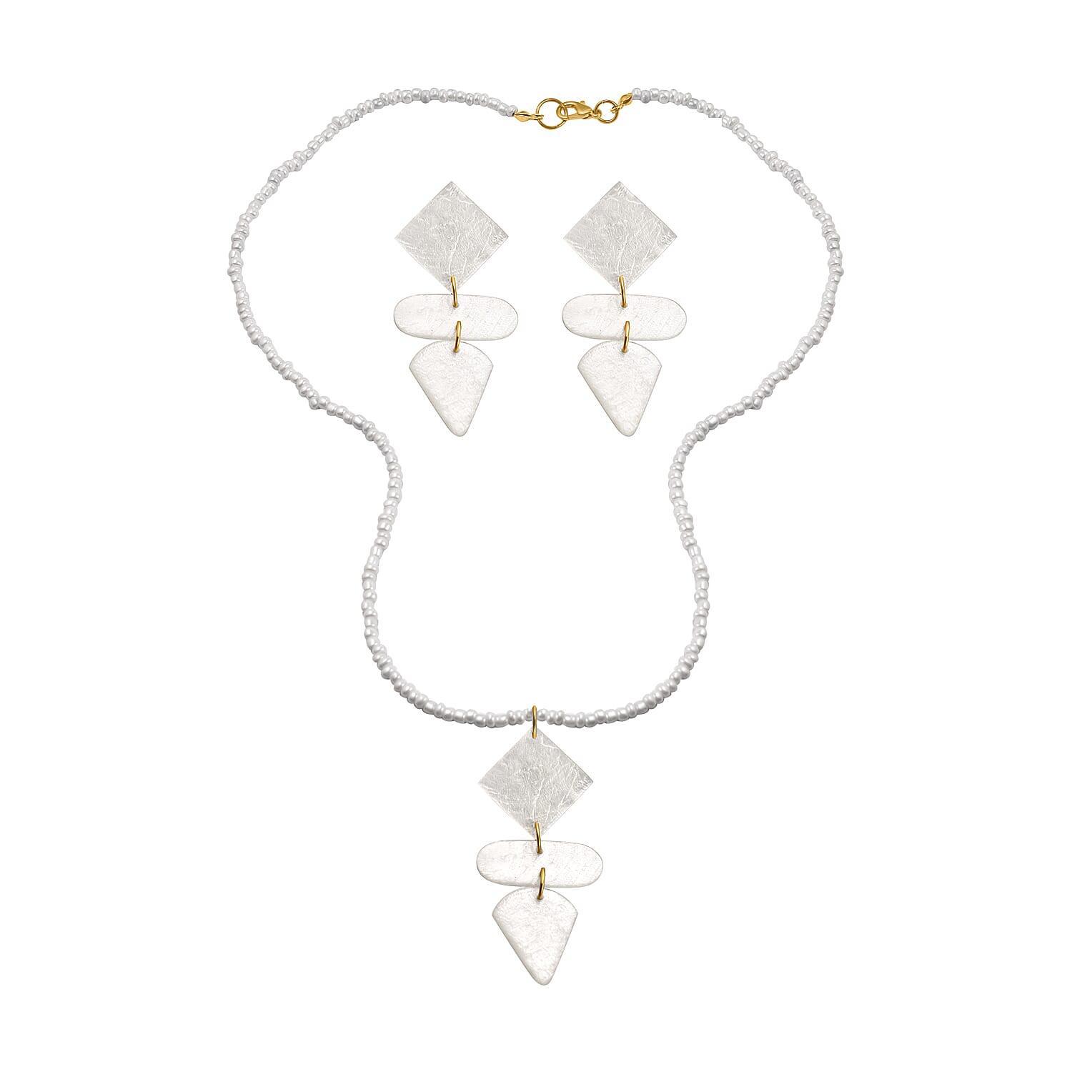 2 Piece Set - 5 Carat White Shell Pearl, Multi Gemstones Earrings and Necklace Size 22 in Gold Tone 3842094 0