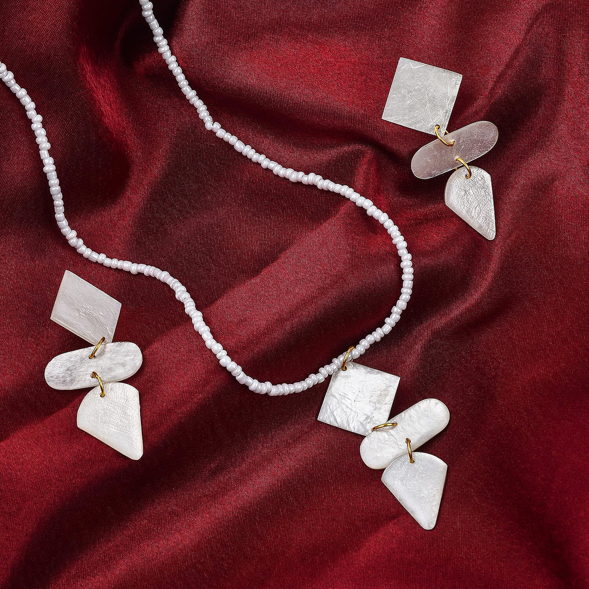 2 Piece Set - 5 Carat White Shell Pearl, Multi Gemstones Earrings and Necklace Size 22 in Gold Tone 3842094 1