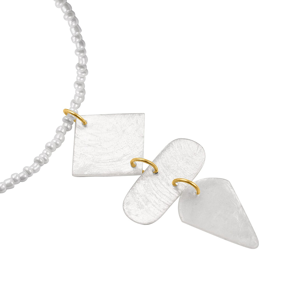 2 Piece Set - 5 Carat White Shell Pearl, Multi Gemstones Earrings and Necklace Size 22 in Gold Tone 3842094 2