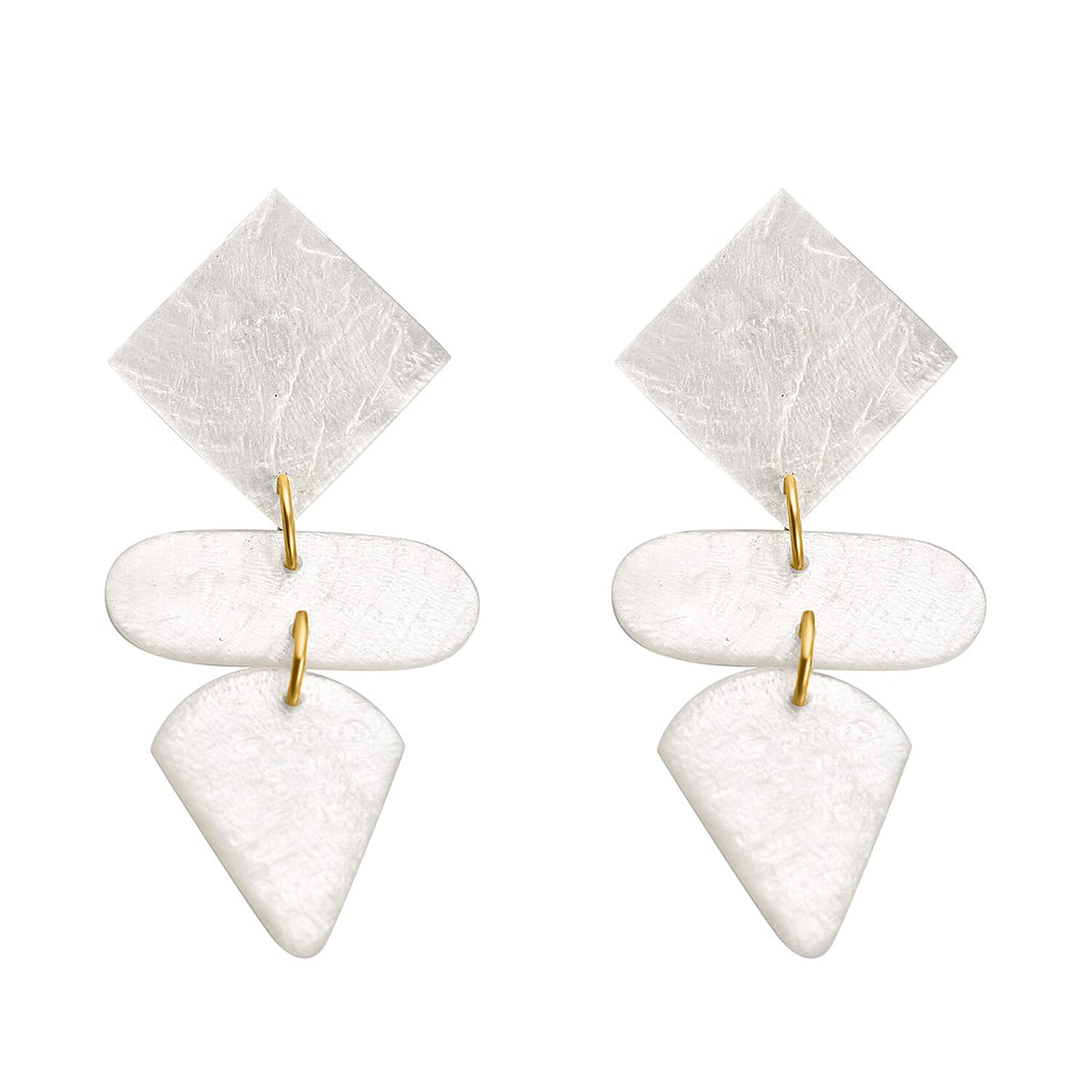 2 Piece Set - White Shell Pearl Pendant with Necklace (Size 22) and Earrings in Yellow Tone