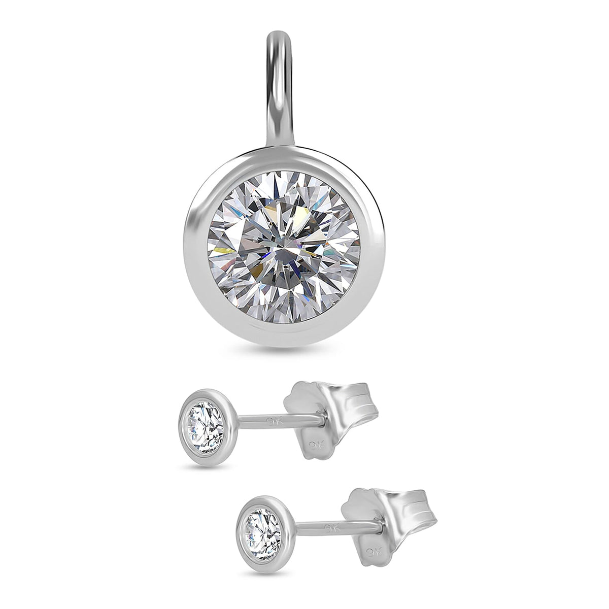 2 Piece Set - White Diamond Earring with Push Back and Pendant in 9K White Gold SGL Certified 4324330 0