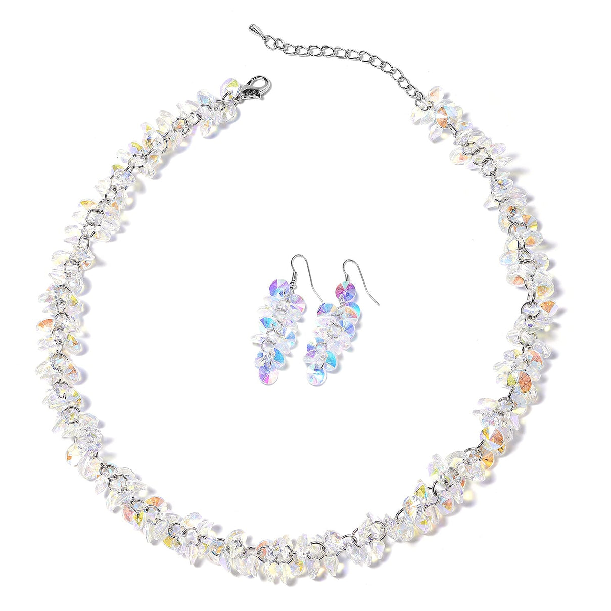 2 Piece Set AB Colour Beaded Necklace and Hook Earrings in Stainless Steel 19 With 2.5 Inch Extender 3414709 0