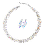 2 Piece Set - AB Colour Beaded Necklace (Size - 19-2.5 Ext) & Hook Earrings With Push Back in Silver Tone