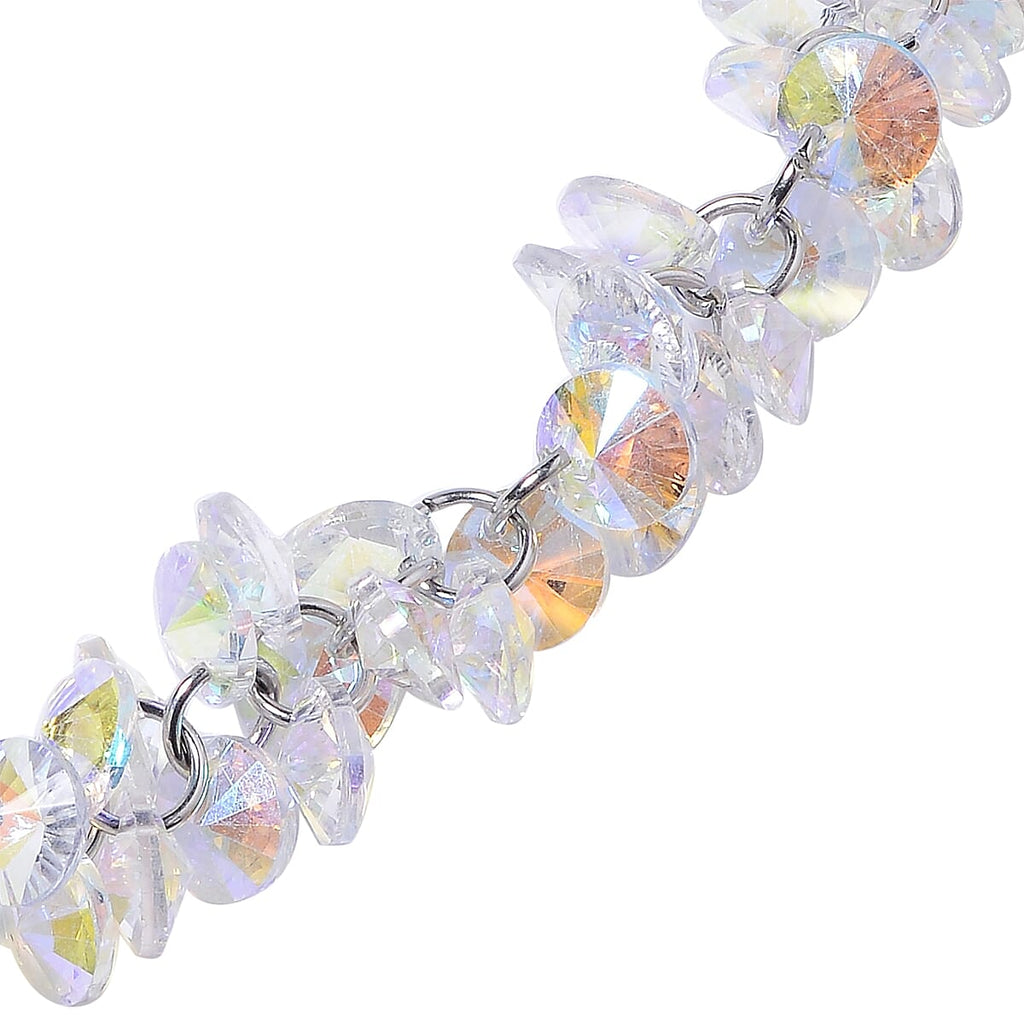 2 Piece Set - AB Colour Beaded Necklace (Size - 19-2.5 Ext) & Hook Earrings With Push Back in Silver Tone