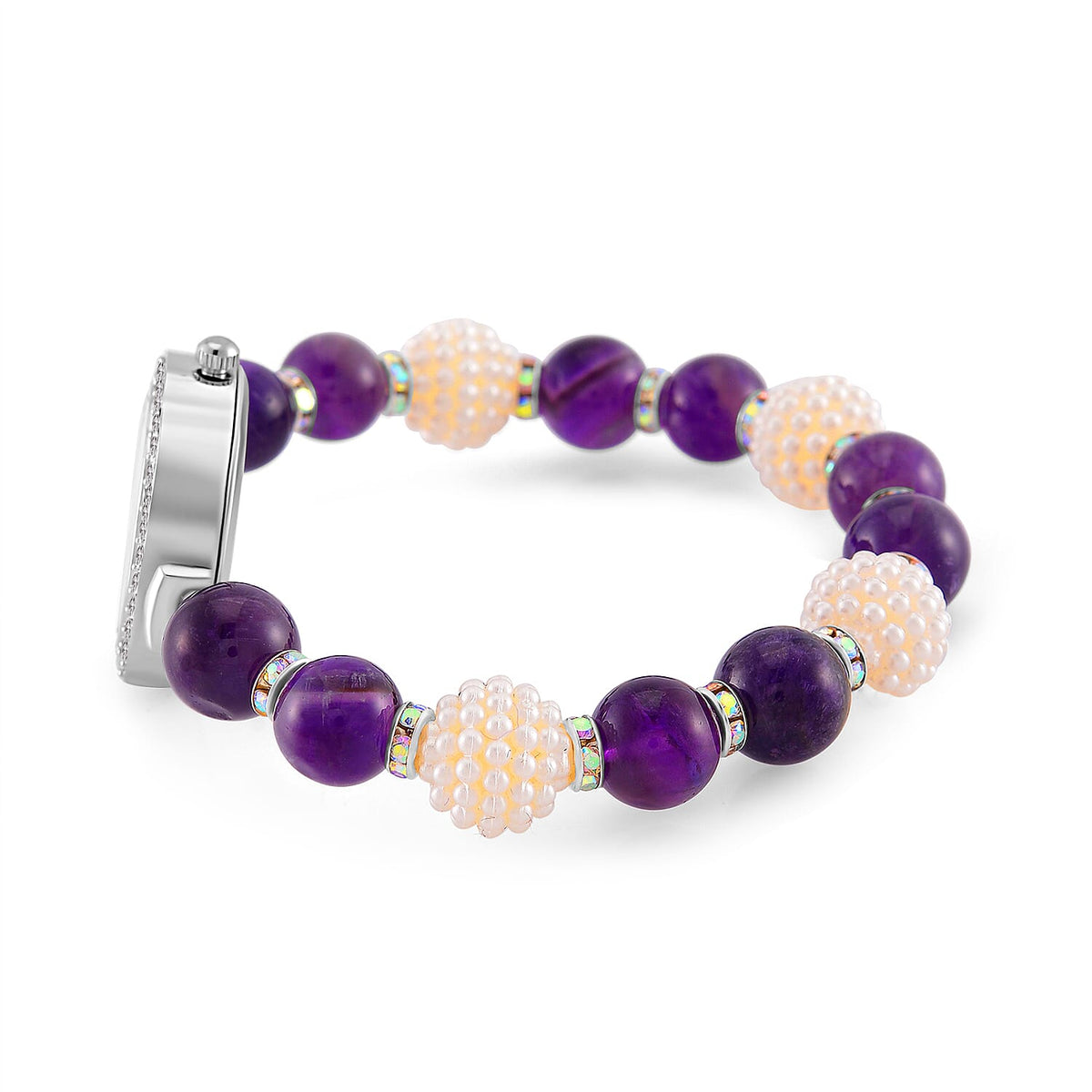 2 Piece Set -  African Amethyst,  Resin,  Austrian White Crystal Stone Bracelet and Watch 24.03ct  24.030  Ct. 4356359 4