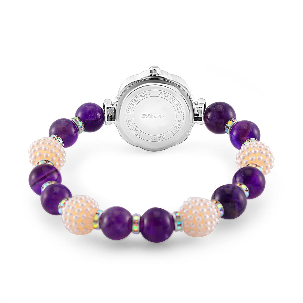 2 Piece Set -  African Amethyst,  Resin,  Austrian White Crystal Stone Bracelet and Watch 24.03ct  24.030  Ct. 4356359 5