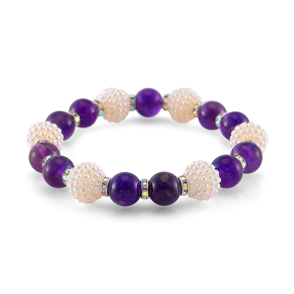 2 Piece Set -  African Amethyst,  Resin,  Austrian White Crystal Stone Bracelet and Watch 24.03ct  24.030  Ct.