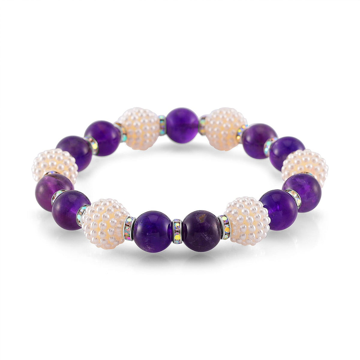 2 Piece Set -  African Amethyst,  Resin,  Austrian White Crystal Stone Bracelet and Watch 24.03ct  24.030  Ct. 4356359 6