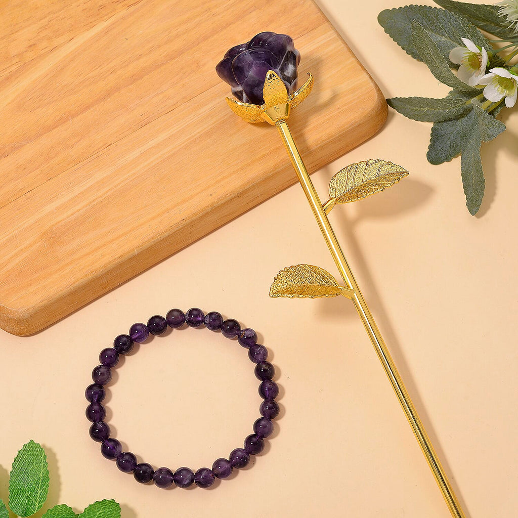 HandCrafted Decor Gift Amethyst Rose in Yellow Gold Tone 225.00 Ct.