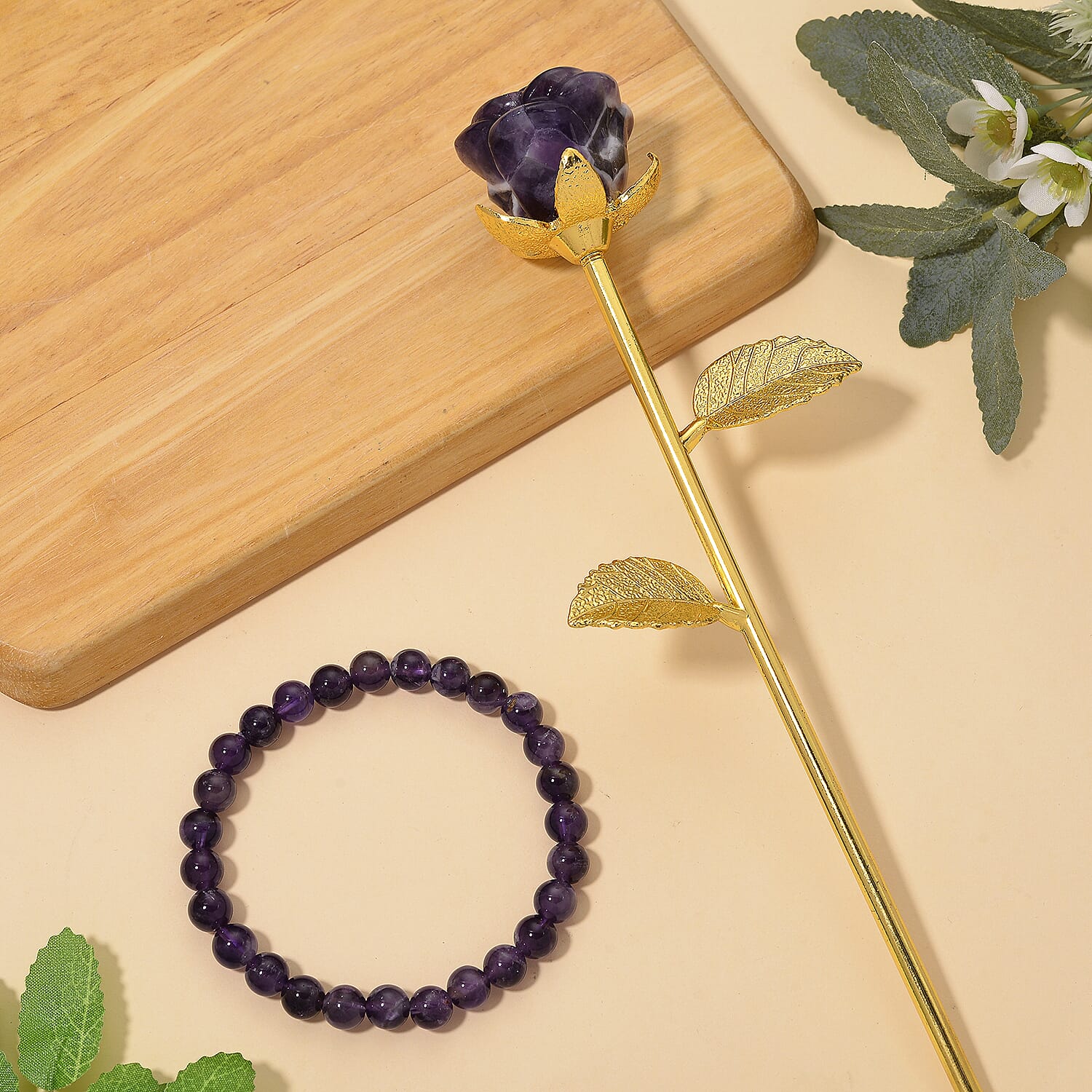 HandCrafted Decor Gift Amethyst Rose in Yellow Gold Tone 225.00 Ct. 4432335 2