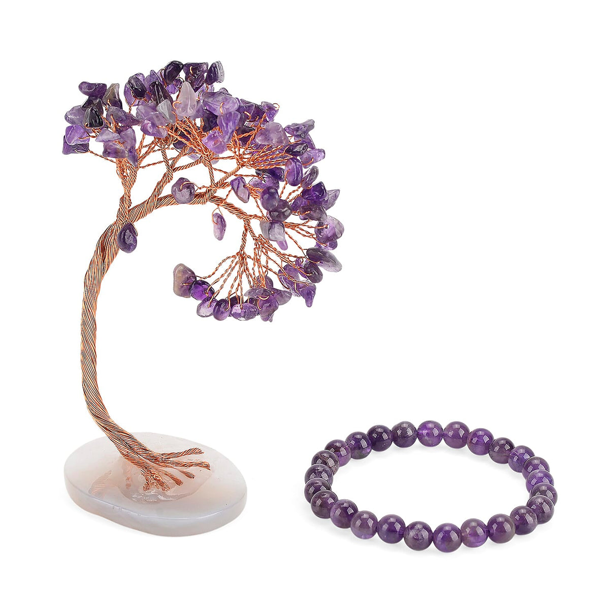 2 Piece Set - Zambian Amethyst Bracelet (Strechable) &amp; Gemstone Tree in Rose Gold Plated 290.00 Ct. 4421680 0