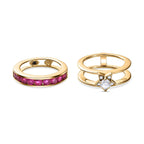 GP Celestial Collection - Set of 2 -  African Ruby & Moissanite Half -Eternity Band Ring in 18K Vermeil Yellow Gold Plated Sterling Silver 1.85 Ct.