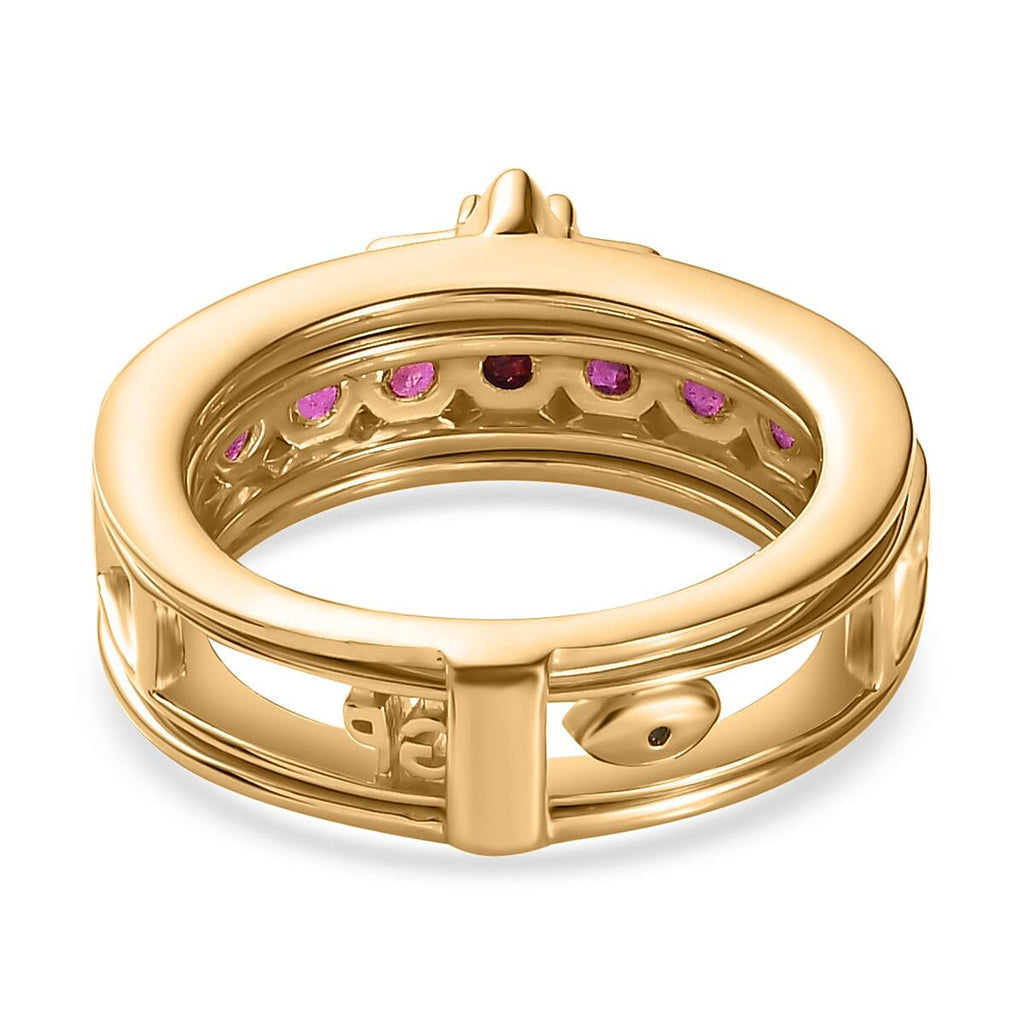 GP Celestial Collection - Set of 2 -  African Ruby & Moissanite Half -Eternity Band Ring in 18K Vermeil Yellow Gold Plated Sterling Silver 1.85 Ct.