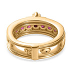 GP Celestial Collection - Set of 2 -  African Ruby & Moissanite Half -Eternity Band Ring in 18K Vermeil Yellow Gold Plated Sterling Silver 1.85 Ct.