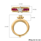 GP Celestial Collection - Set of 2 -  African Ruby & Moissanite Half -Eternity Band Ring in 18K Vermeil Yellow Gold Plated Sterling Silver 1.85 Ct.