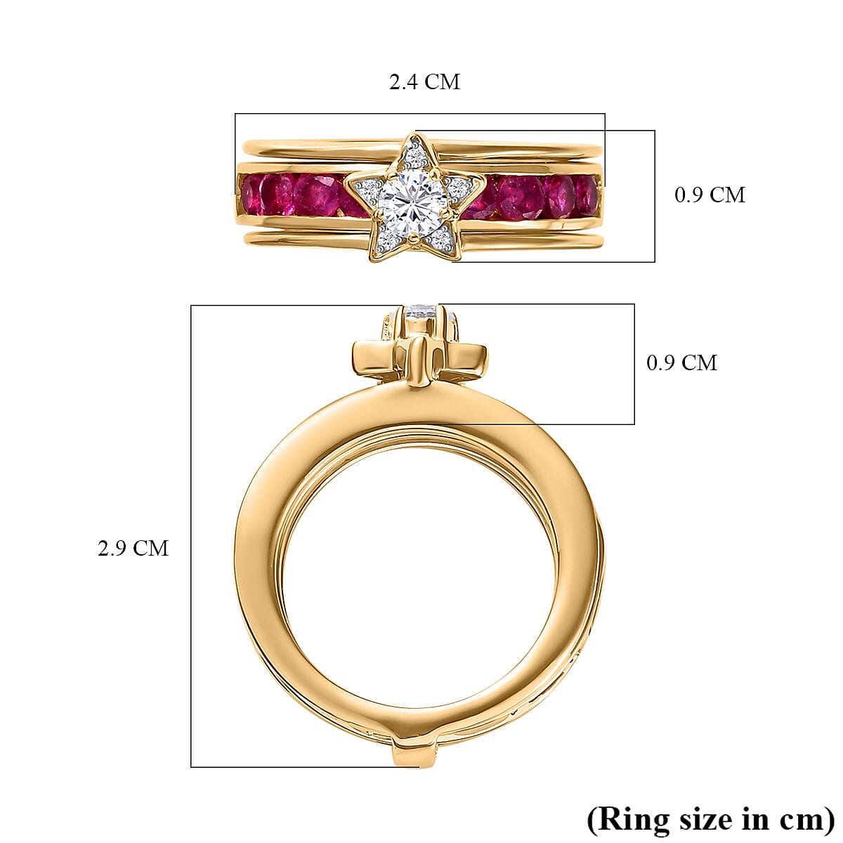 GP Celestial Collection - Set of 2 -  African Ruby &amp; Moissanite Half -Eternity Band Ring in 18K Vermeil Yellow Gold Plated Sterling Silver 1.85 Ct. 4234417 6