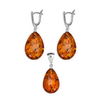 2 Piece Set - Baltic Amber Solitaire Pendant and Earrings in Sterling Silver
