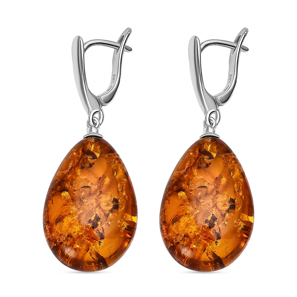 2 Piece Set - Baltic Amber Solitaire Pendant and Earrings in Sterling Silver