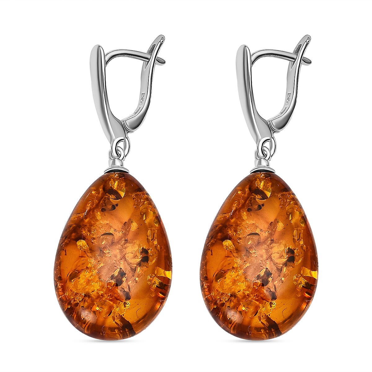 2 Piece Set -  Amber Pendant and Earrings with Clasp in Sterling Silver 4235407 2