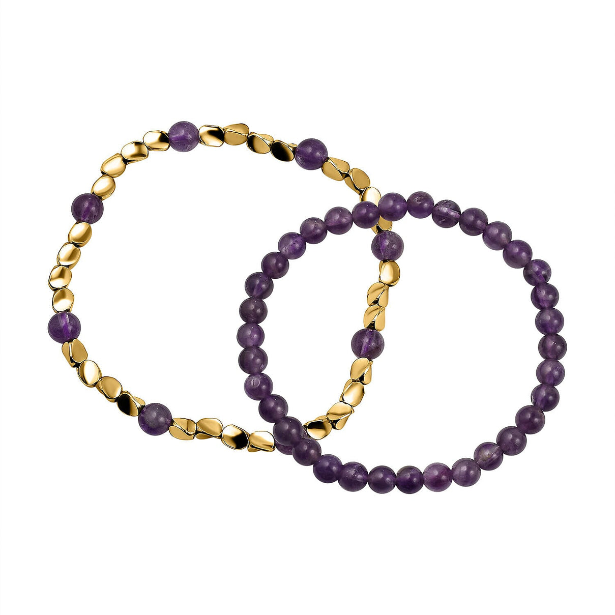 2 Piece Set - Amethyst Stretchable Beads Bracelet (Size - 7.5) 68.400 Ct 4223678 0