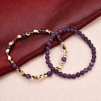 2 Piece Set - Amethyst Stretchable Beads Bracelet (Size - 7.5) 68.400 Ct