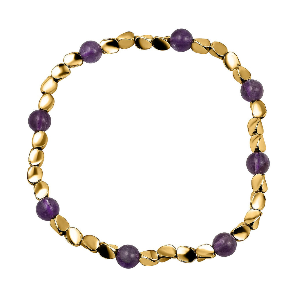 2 Piece Set - Amethyst Stretchable Beads Bracelet (Size - 7.5) 68.400 Ct