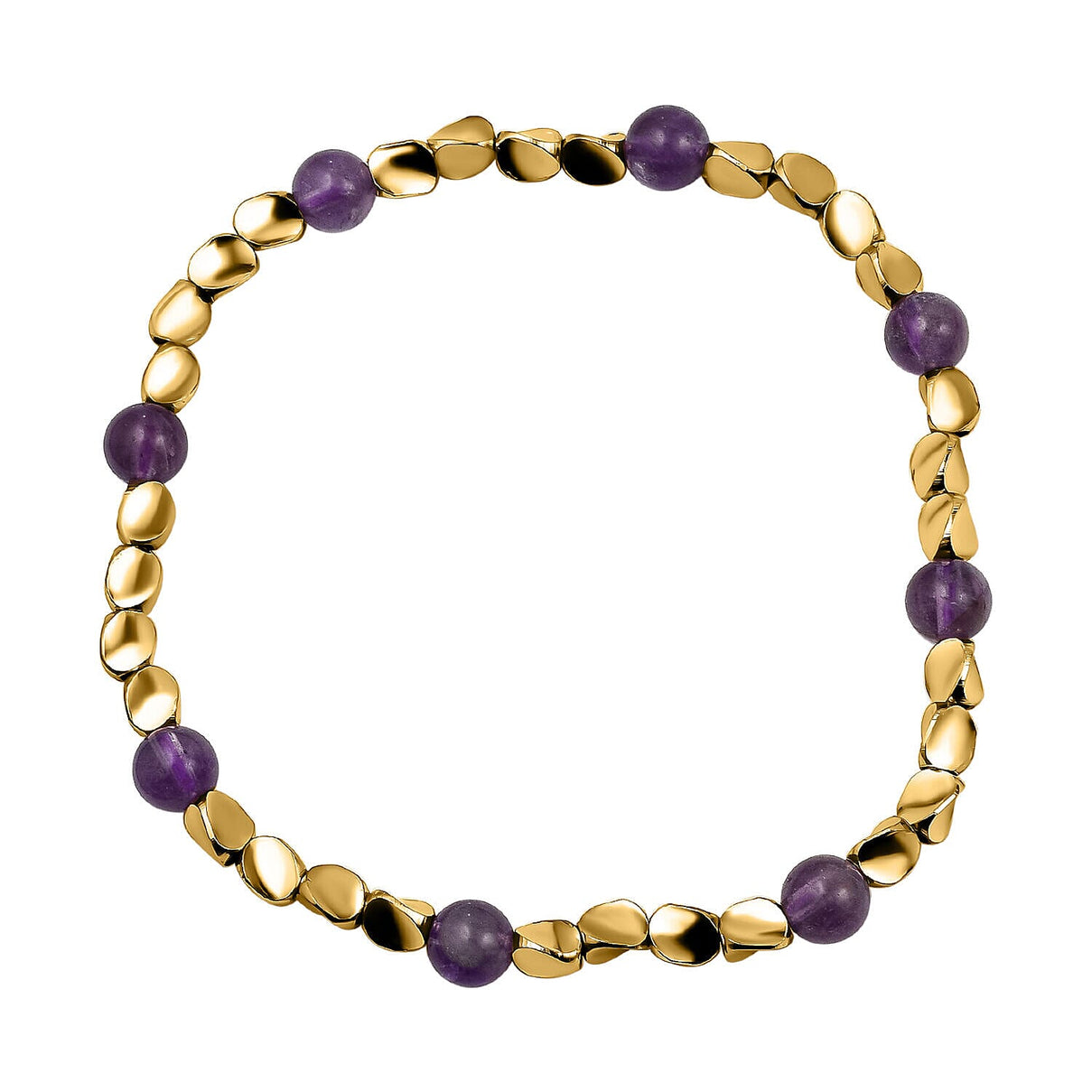 2 Piece Set - Amethyst Stretchable Beads Bracelet (Size - 7.5) 68.400 Ct 4223678 2