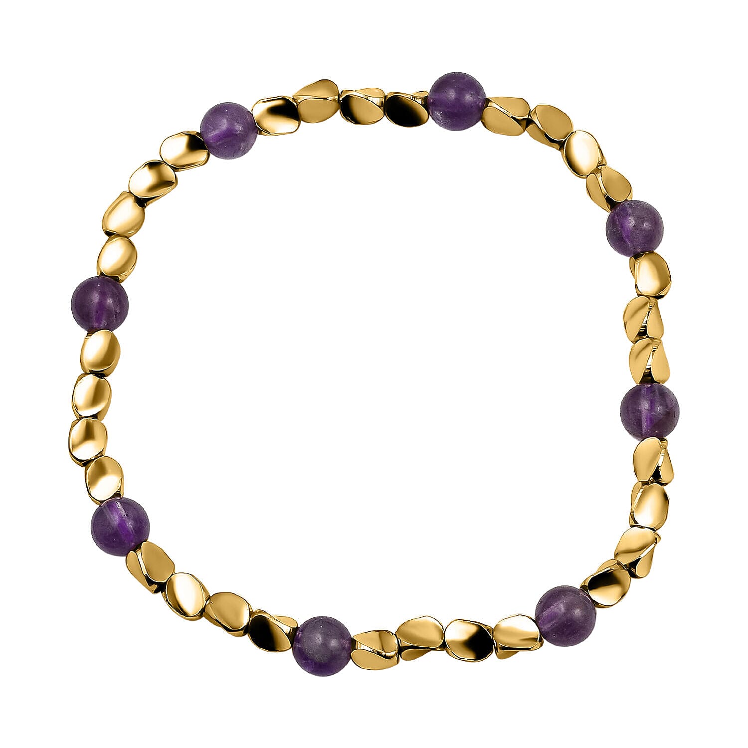2 Piece Set - Amethyst Stretchable Beads Bracelet (Size - 7.5) 68.400 Ct 4223678 2