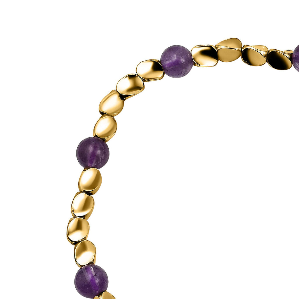 2 Piece Set - Amethyst Stretchable Beads Bracelet (Size - 7.5) 68.400 Ct