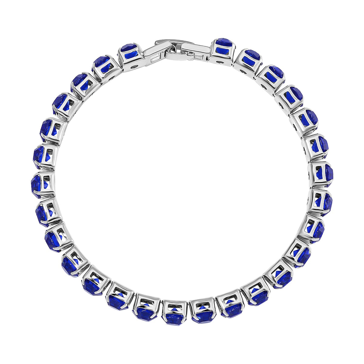 2 Piece Set - Austrian Sapphire Blue Color Crystal Bracelet (Size 7.5) &amp; Bracelet Buddy 70.00 Ct. V32517580 7