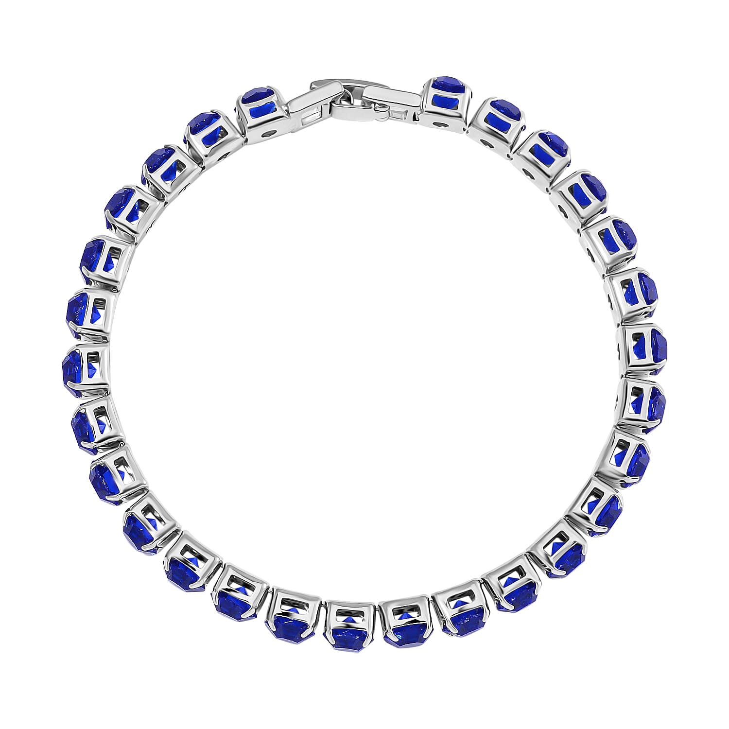 2 Piece Set - Austrian Sapphire Blue Color Crystal Bracelet (Size 7.5) &amp; Bracelet Buddy 70.00 Ct. V32517580 7