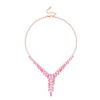 2 Piece Set - Austrian White Crystal & Austrian Pink Crystal Necklace (Size - 18-2 Inch Ext) & Dangling Earring in Rose Gold Plated