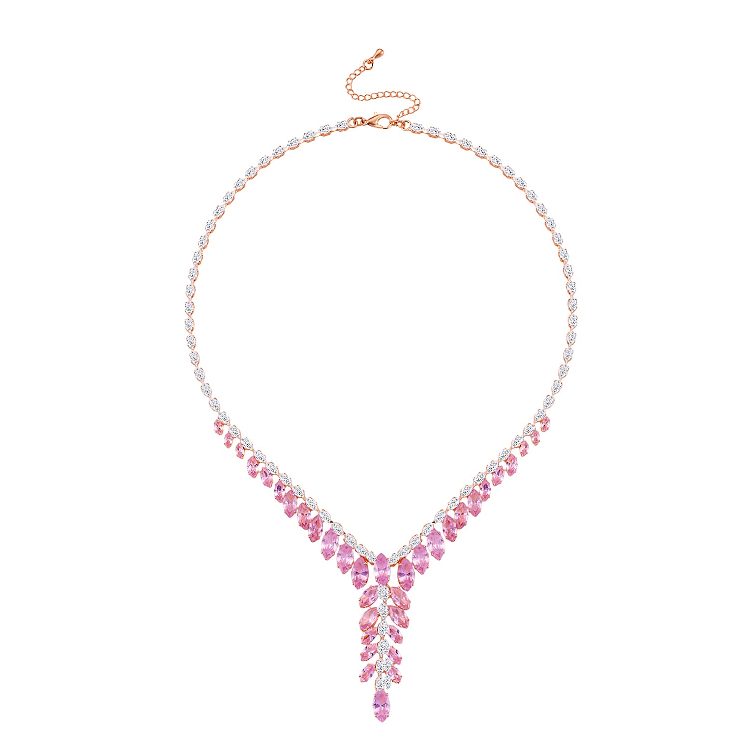2 Piece Set - Austrian White Crystal &amp; Austrian Pink Crystal Necklace (Size - 18-2 Inch Ext) &amp; Dangling Earring in Rose Gold Plated 4418758 3