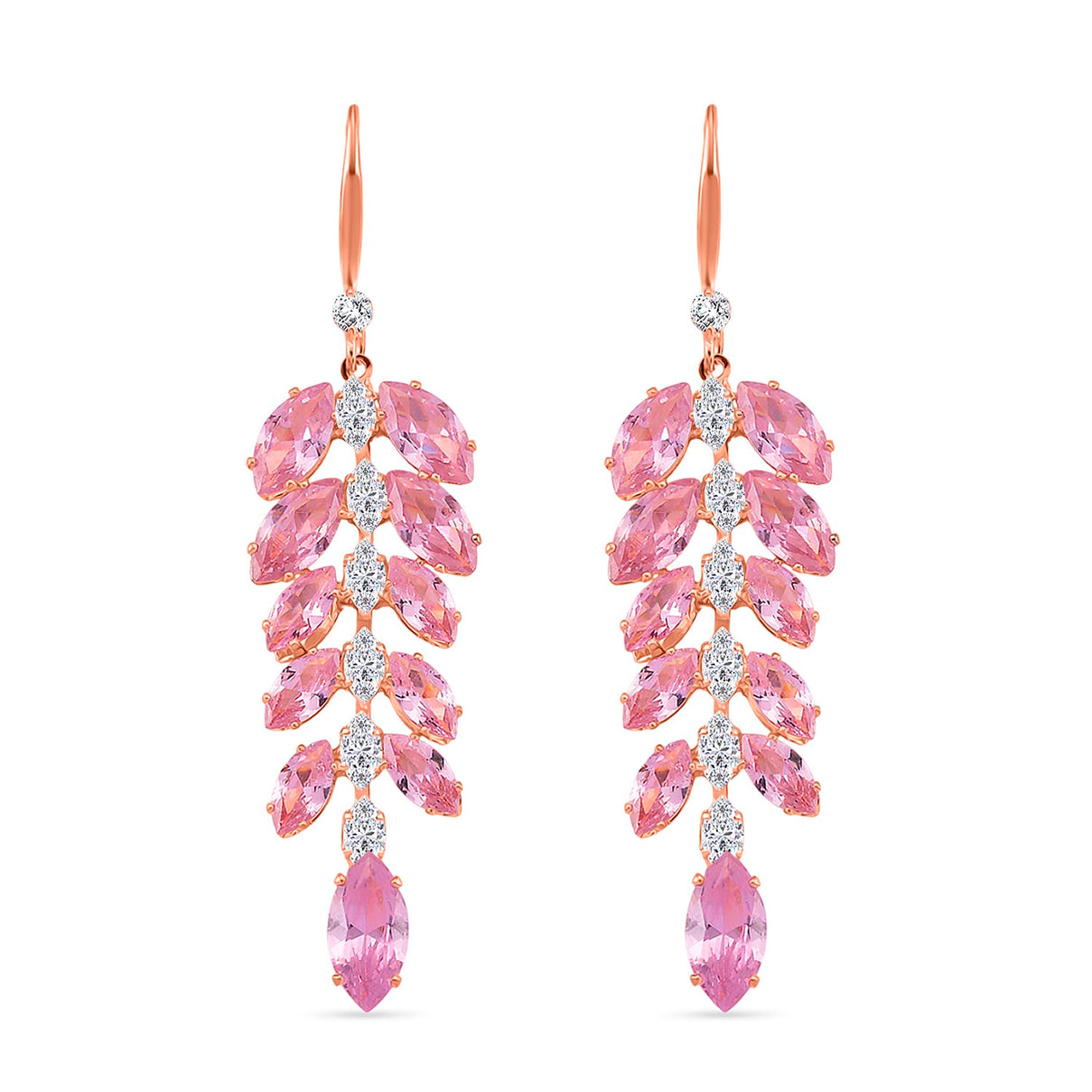 2 Piece Set - Austrian White Crystal &amp; Austrian Pink Crystal Necklace (Size - 18-2 Inch Ext) &amp; Dangling Earring in Rose Gold Plated 4418758 5