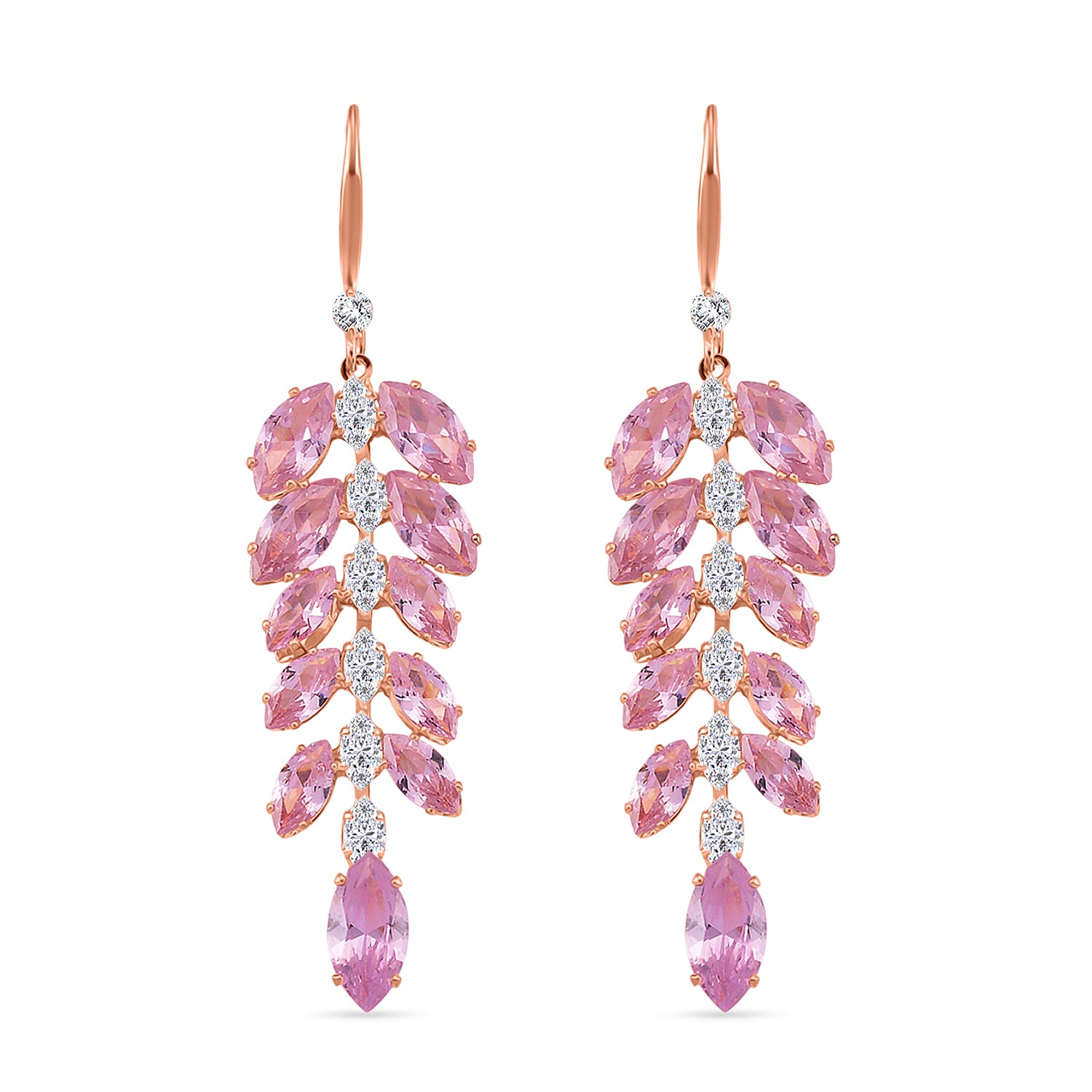 2 Piece Set - Austrian White Crystal &amp; Austrian Pink Crystal Necklace (Size - 18-2 Inch Ext) &amp; Dangling Earring in Rose Gold Plated 4418758 5