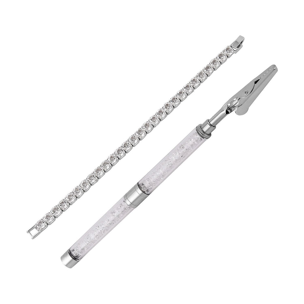 2 Piece Set - Austrian White Crystal Bracelet (Size - 7.5) with Bracelet Buddy in Silver Tone 70.00 Ct.