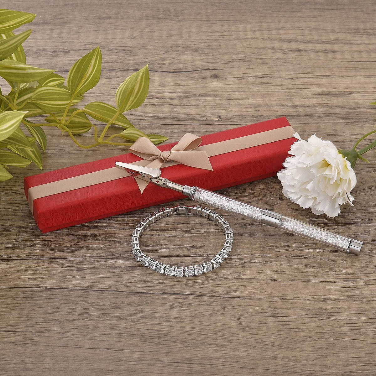 2 Piece Set - Austrian White Crystal Bracelet (Size - 7.5) with Bracelet Buddy in Silver Tone 70.00 Ct. V32699160 1
