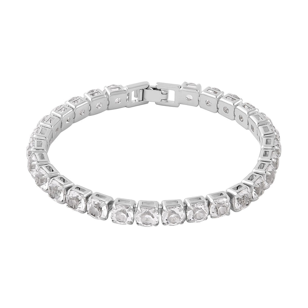 2 Piece Set - Austrian White Crystal Bracelet (Size - 7.5) with Bracelet Buddy in Silver Tone 70.00 Ct.