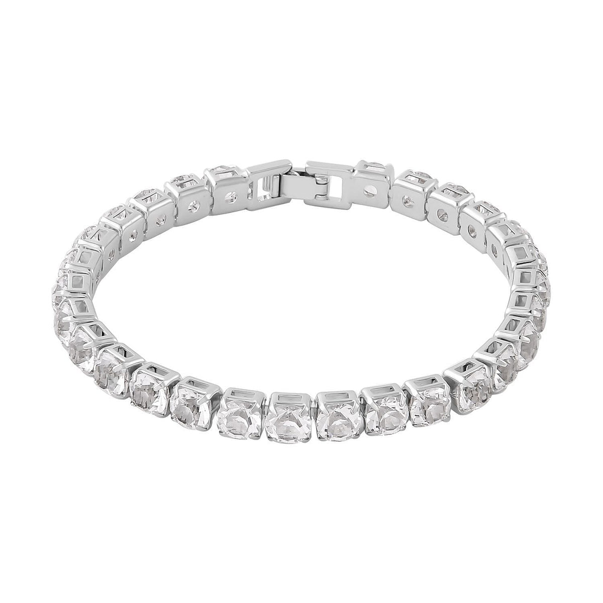 2 Piece Set - Austrian White Crystal Bracelet (Size - 7.5) with Bracelet Buddy in Silver Tone 70.00 Ct. V32699160 2