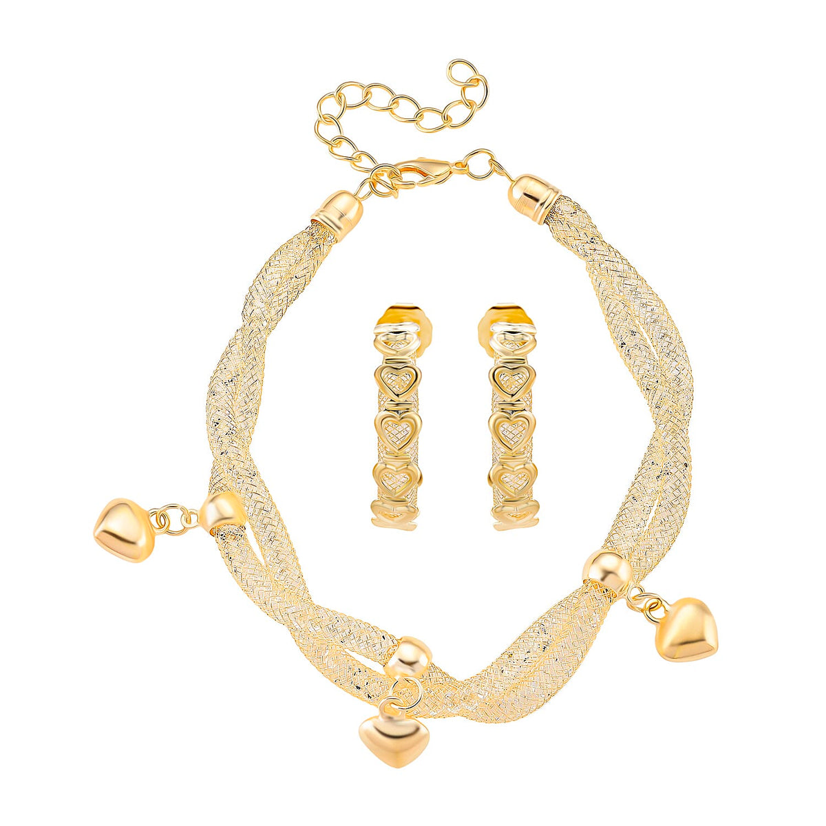 2 Piece Set - Austrian White Crystal Bracelet (Size 8.5 - 2 Ext) &amp; Earring with Push Back in Yellow Gold Plated 4403663 0