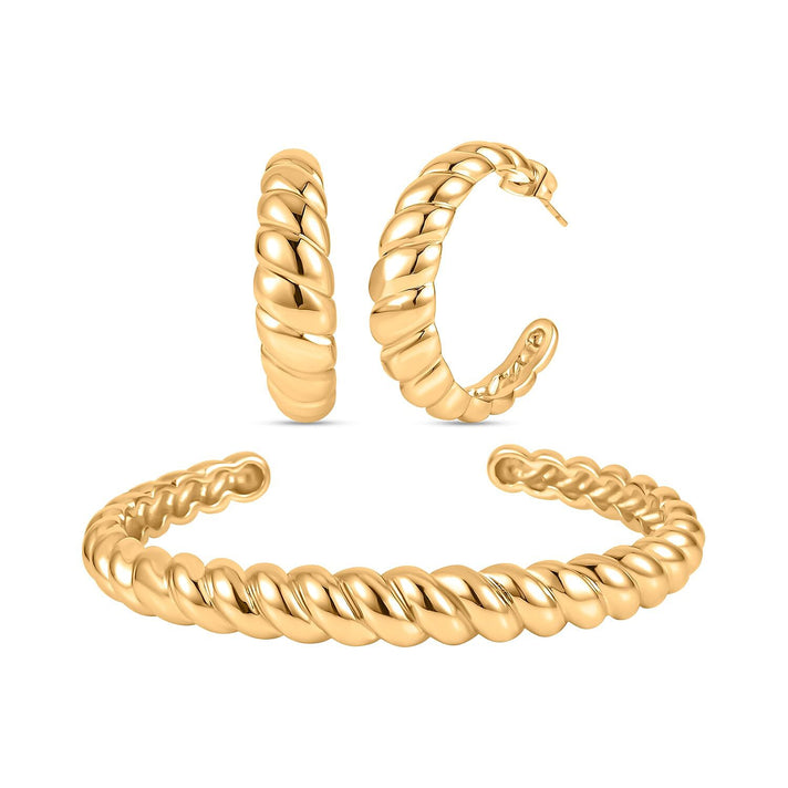 Ever True-2 Piece Set of Twisted Open Bangle (Size 7.5) and Earrings 4169727 1