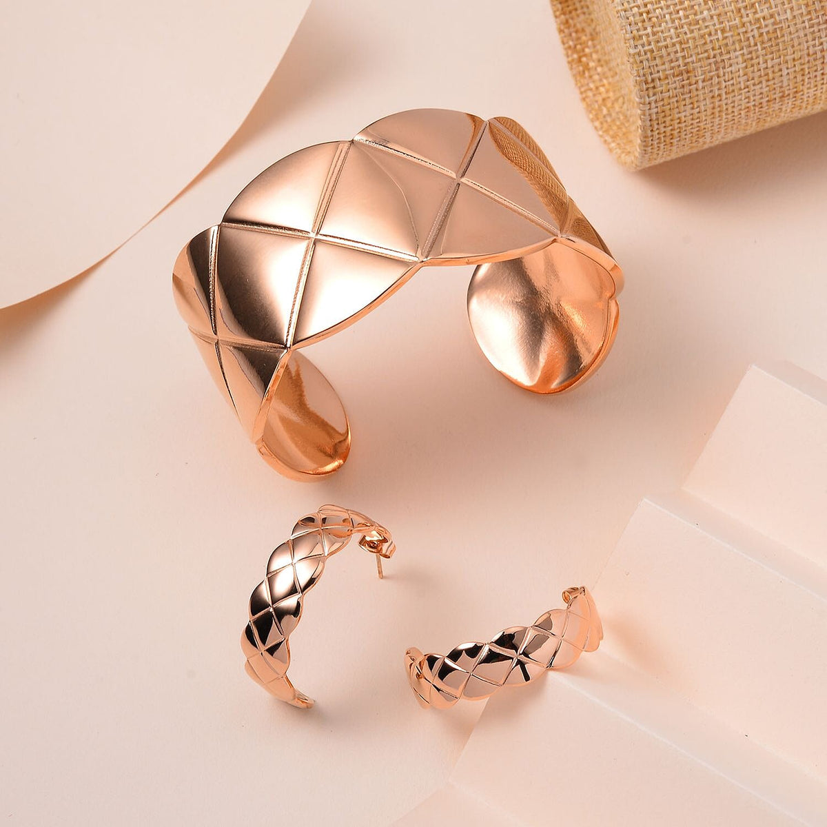 2 Piece Set - Cuff Bangle (Size 7.25) and Earrings in Rose Gold Tone 4207392 2